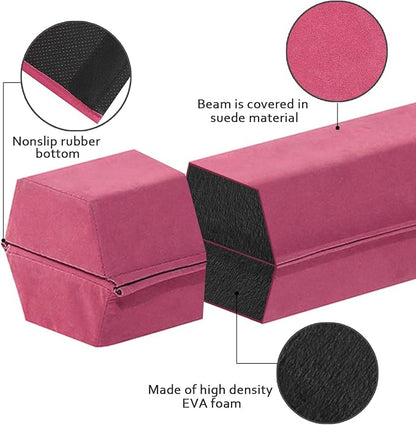 FBSPORT 8ft/9ft/9.5ft Balance Beam Folding Gymnastics Beam Foam Balance Floor Beam Equipment for Kids Adults, Suede Cover Anti Slip Base with Carry Bag for Home School Gym Training