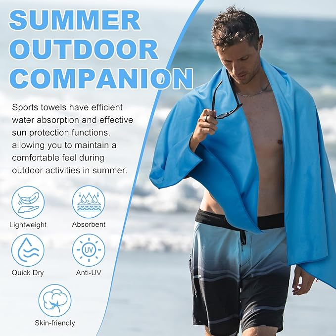 VitalCozy 4 Pcs Quick Dry Camping Towel 48" x 24" Microfiber Travel Swimming Lightweight Towel Absorbent Fast Drying Set for Beach Yoga Sports Swimming Pool Backpacking Workout, 4 Colors