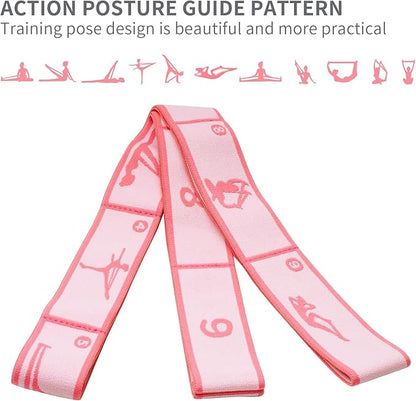 Elastic Yoga Stretching Strap with 9 Loops Pattern Guide, Stretch Straps for Pilates, Dance, Gymnastics Physical Therapy, Multi-Loop Adjustable Exercise Bands