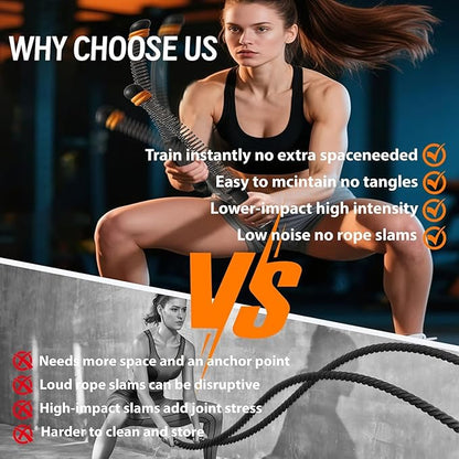 2Pcs Ropeless Battle Ropes for HIIT, Cardio, Strength & Low-Impact Training, Portable Weighted Home Gym Equipment Non-Slip Handle, Cordless Battle Ropes for Men & Women, Upgrad Battle Rope with Bag