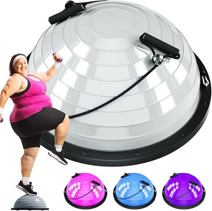 Half Balance Ball Trainer - 23 Inch Half Exercise Ball for Workout, Physical Therapy, Yoga, Home Gym, Core Strength, Stability, Fitness, Balance Training Equipment with Resistance Bands, Foot Pump