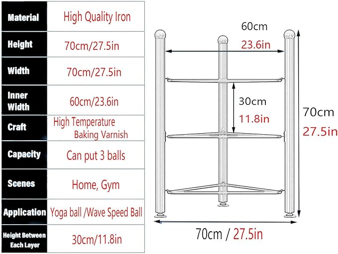Balance Ball Half Rack, Iron Exercise Balls Holder for Home Gym, Floor Stand Balance Trainer Shelf