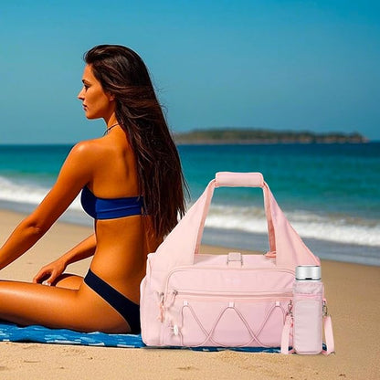 MOSISO Gym Bag for Women, Travel Duffle Weekender Overnight Workout Carry on Small Tote Sport Gym Duffle Bag with Shoe Compartment&Wet Pocket&Water Bottle Holder for Fitness, Yoga, Weekend, Pink