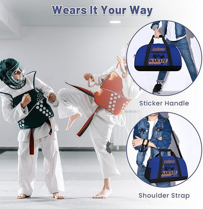 Custom Name Taekwondo Karate Duffle Bag for kids Boy Girls - Personalized Martial Arts Gear Bag, Water-Resistant Sparring Equipment Bag, Karate Navy Black