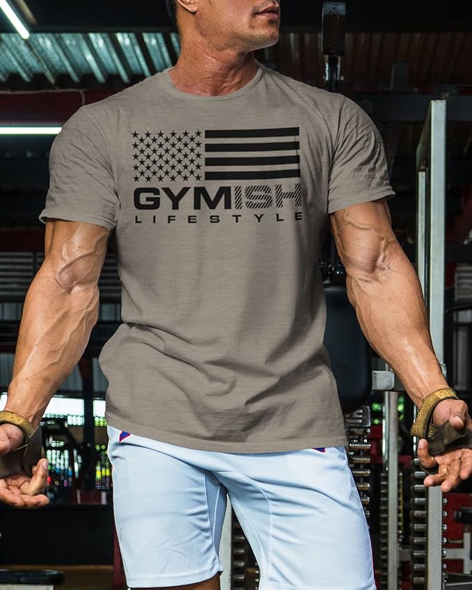 Gymish American Flag Graphic Fitness Tank, Sleeveless Bodybuilding Athletic Tank Top