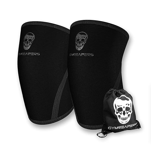 Gymreapers Knee Sleeves (1 Pair) With Gym Bag - IPF Approved - Knee Compression Sleeve Support for Squats, Weightlifting, and Powerlifting 7MM Neoprene Sleeves - 1 Year Warranty (Black/Black, Large)