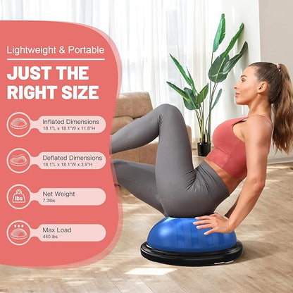 BODYRHYTHM 2 in 1 Balance Ball & Plank Board Trainer with Free iOS/Android App & 4 Free Games for Full Body Workout - Half Exercise Yoga Ball Trainer with 2 Bands & Pump for Strength Training
