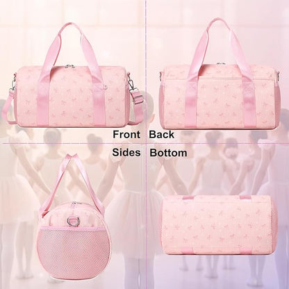 Dance Ballet Bag for Girls Small Duffle Ballerina Bags with Waterproof Dry Wet Separated Compartment Corduroy Bow Dance Bag for Girls 4-6 Pink