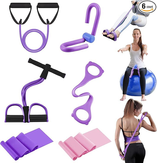 6 Pcs Fitness Resistance Exercise Bands 6 Tube Pedal Puller Resistance Band Set for Women Weight Loss Thigh Training Workout Equipment Elastic Arms Abdomen Shoulder Waist Leg Beginners Yoga