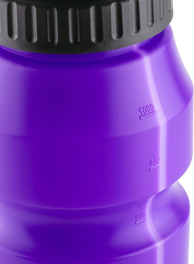 Cannon Sports 1 Liter Sports Water Bottle, BPA-Free, 34 Oz Capacity, Large Mouth, 2 lids (Straw and Squeeze), Great For Helmet Sports Such As Hockey, Lacrosse, Football, Boxing (6 Pack) (Purple)