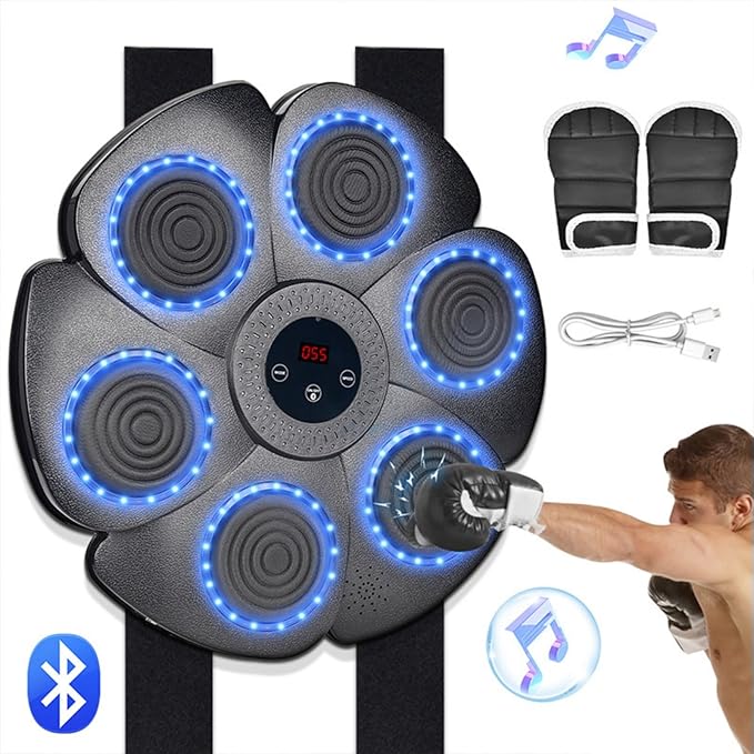 Smart Music Boxing Machine Interactive Punching Trainer with Boxing Gloves Reaction Training with Fun for Adults Kids Seniors Hand-Eye Coordination Unisex Wall Mounted