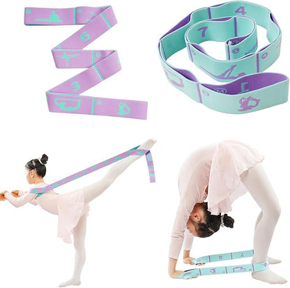 2 PCS Adjustable Extended Children's Stretching Straps with 8 Loops, Multi-Functional Elastic Stretch Bands for Gymnastics, Dance, Latin Training, Ballet, Exercise, Yoga