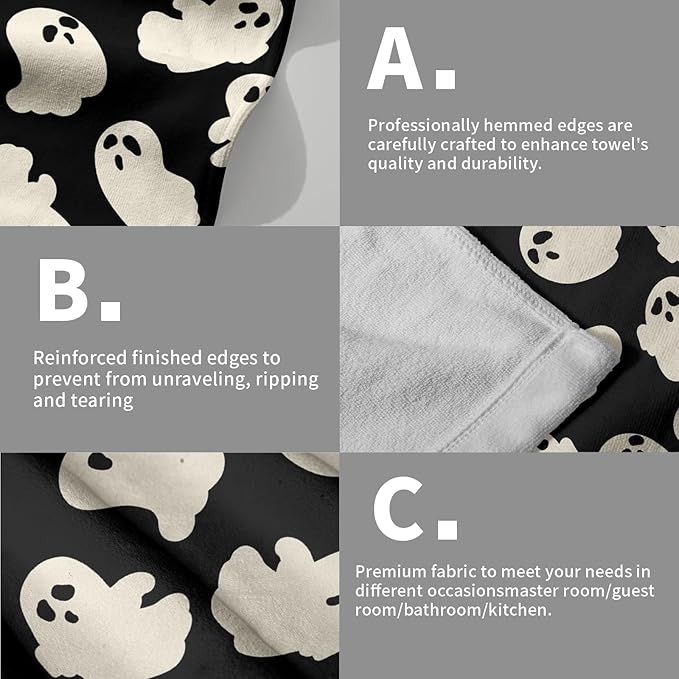 Halloween Ghost Hand Towels Pack of 2 White Spooky Ghost Black Face Towel 28.3x14.4 Inch Happy Halloween Holiday Decorative Super Soft Kitchen Towels for Bathroom Home Hotel Gym
