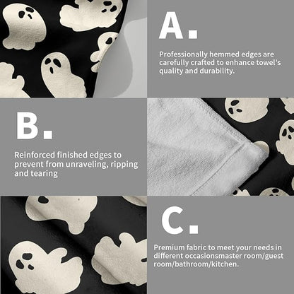 Halloween Ghost Hand Towels Pack of 2 White Spooky Ghost Black Face Towel 28.3x14.4 Inch Happy Halloween Holiday Decorative Super Soft Kitchen Towels for Bathroom Home Hotel Gym