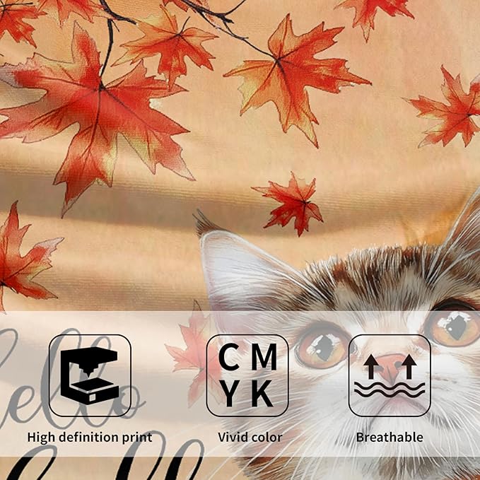 Hello Fall Hand Towel Autumn Cat Maple Leaves Kitchen Towels Set of 2 Soft Absorbent Face Towels Cute Animal Orange Leaves Small Bath Towel for Home Bathroom Hotel Spa Gym 14.4"x 28.3"