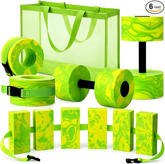 6 Pcs Aquatic Exercise Set Water Aerobics Set Large Mesh Beach Bag Pool Fitness Equipment Foam Water Dumbbell Ankle Swimming Weight Aquatic Swim Belt for Exercise Weight Loss