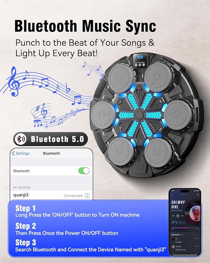 Upgraded Music Punching Machine for Kids and Adults, Wall Boxing Punching Pad with Bluetooth & Rhythm Lights, 3 Speed Modes, Home Fitness Boxing Equipment with Gloves for Boys Girls Teenagers