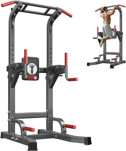 SogesPower Multi-Function Power Tower Pull Up Bar Station Pull Up Dip Station for Home Gym, 10-Level Adjustable Height Pull Up Bar Stand Dip Bar Strength Training Workout Equipment