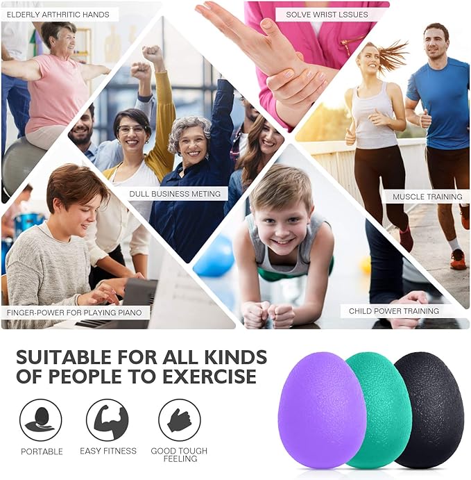 Peradix Hand Grip Strength Trainer, Stress Relief Ball, Wrist Rehab Therapy Hand Grip Equipment Ball Squishy Tools - Set of 3 Finger Resistance Exercise Squeezer