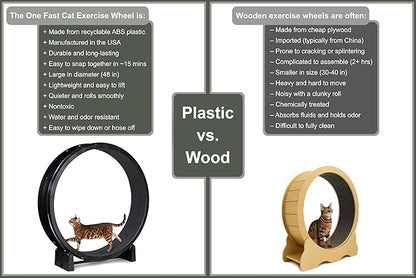One Fast Cat - Cat Exercise Wheel - Gen. 7 - Safe 48" Diameter - Made in The USA - Black Wheel with Tropical Frogs Foam Traction Pads and Solid Inline Wheels