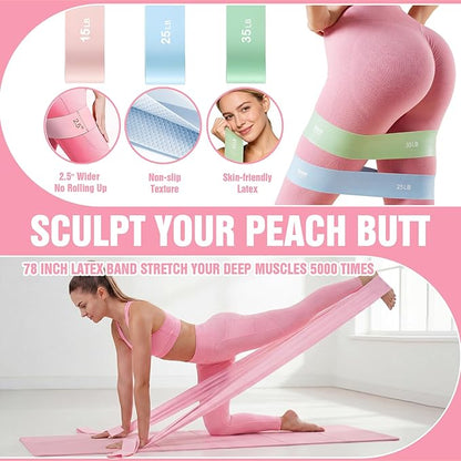Pilates Kit with Foldable Yoga Mat, Portable Home Workout Pilates Equipment, Lightweight Pilates Set for Travel & Small Spaces,14.5" Pilates Ring and Ball, Resistance Bands & Core Sliders, Pink