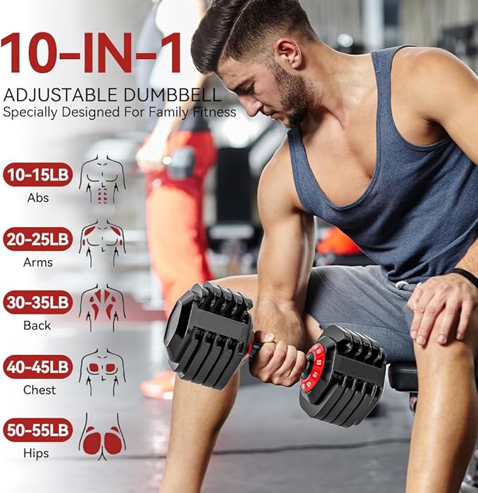 25/55lb Pair Adjustable Dumbbell Set, Adjustable Dumbbells Set of 2, 5 in 1/10 in 1 Free Weights Dumbbells Set with Anti-Slip Texture Handle, Weight Set For Home Gym Suit both Men and Women