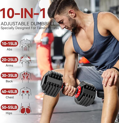 25/55lb Pair Adjustable Dumbbell Set, Adjustable Dumbbells Set of 2, 5 in 1/10 in 1 Free Weights Dumbbells Set with Anti-Slip Texture Handle, Weight Set For Home Gym Suit both Men and Women