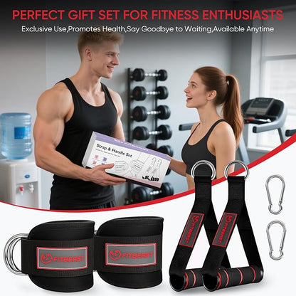 FitBeast Ankle Straps for Cable Machines Women, Ankle Strap Set - Glute Kickback Ankle Strap & Gym Handles, Gym Ankle Straps for Resistance Bands, Booty Workouts, Leg Extensions, Hip Abductors