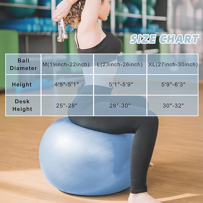 Exercise Ball, Pilates Ball for Pregnancy, Swiss Balance Ball with Pump,Multiple Sizes Stability Ball Chair for Office, Home Gym, Fitness, Workout and Physical Therapy