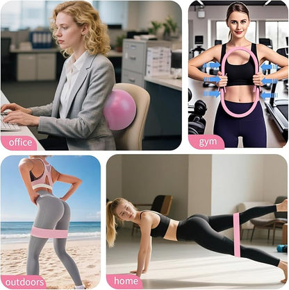 Pilates Essential Kit - Portable Fitness Equipment - with Toning Pilates Ring & Long Resistance Bands & Pilates Loop Bands & Soft Pilates Ball & Pilates Grip Socks