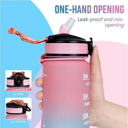 Floral Horse 32 oz Water Bottle with Times Marker to Drink and Straw, Carrying Strap, Leakproof BPA-Free, Ensure You Drink Enough Water for Fitness, Gym, Camping, Outdoor Sports