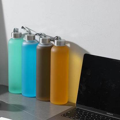 novelinks 8 Pack 27OZ Frosted Water Bottles with Stainless Steel Silver Lid,Leakproof Gym Bottles, Reusable Sport Water Jug for Fitness Camping Office