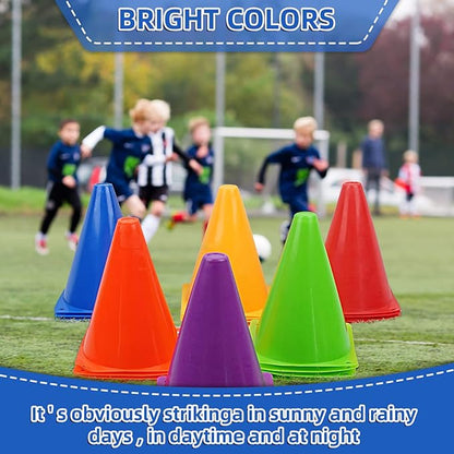 Training Plastic Traffic Cones Set - Indoor Outdoor and Festive Events Agility Cones,Sports Soccer Flexible Cone Sets,Sports Equipment for Kids (Multicolor,24 Pack,7 Inch)