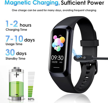 Fitness Tracker, 24/7 Heart Rate Blood Oxygen Blood Pressure Body Temp Monitor Sleep Calorie Tracker with 1.1" AMOLED Touch Color Screen Pedometer Smart Watch Waterproof for Women Men