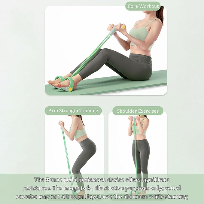 8 Tube Pedal Resistance Device, Enhance Synthetic Rubber Pedal Resistance Band with Handle for Arm/Abdomen/Waist/Leg Stretching & Shaping Exercises (Grayish Green)