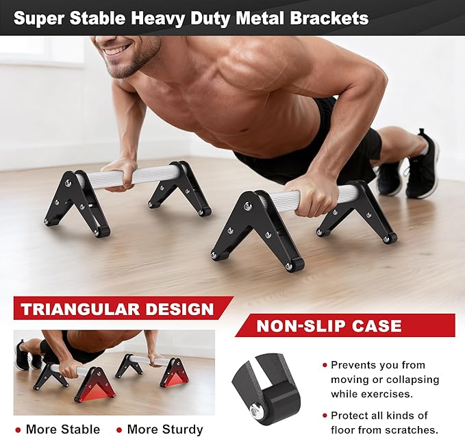 Push Up Bar - Heavy-Duty Stainless Steel Pushup Stands with Non-Slip Base, 500LB Capacity, Portable Home Gym Equipment for Strength Training & Floor Workouts