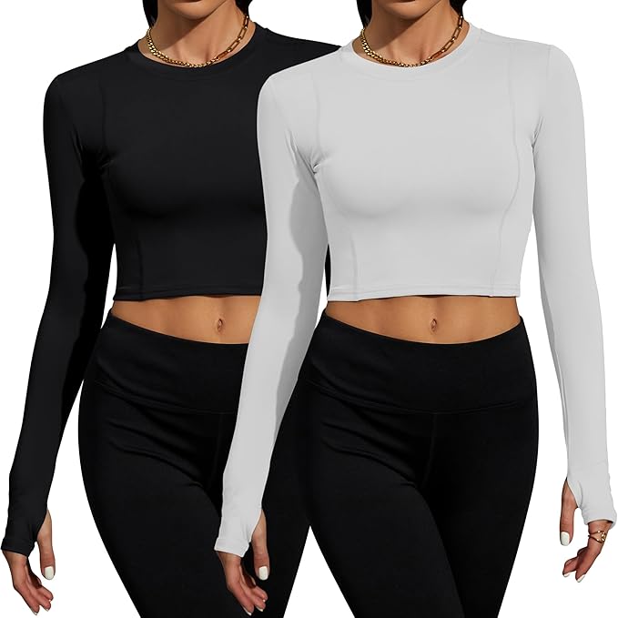 Loovoo Women Workout Shirts 1/2/3 Pack Athletic Compression Tee Dry Fit Yoga Gym Basic Tops