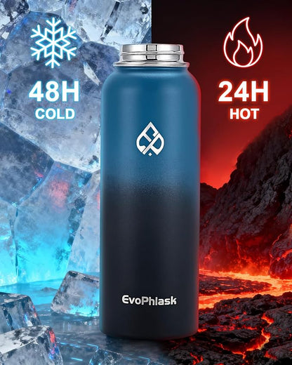 Insulated Water Bottle 40 oz, Vacuum Stainless Steel Water Bottle Keep Cold 48Hrs, Large Metal Water Jug for Travel, Sport, Gym, Hiking with Carrier Bag, Indigo/Black