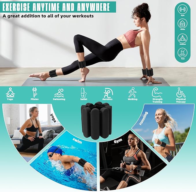 Ankle Weights for Women Men, Silicone Wrist Weights Set of 2 - Wearable Leg Weights/Arm Weights Ideal for for Home Gym Workout, Running, Yoga, Pilates, Barre, Exercise, Strength Training