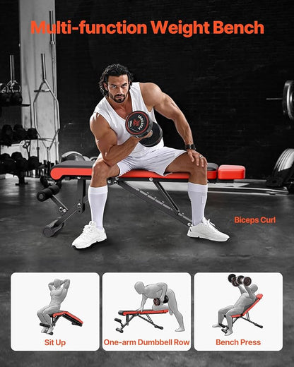 VEVOR Weight Bench, 800lbs/660lbs Adjustable Weight Bench Press for Full Body Workout, Exercise Sit-up Bench for Home Gym Strength Training, Multiple Functions, Fast Adjustment