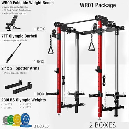 Mikolo Folding Squat Rack, Wall Mounted Power Rack with Cable Crossover Machine & LAT Pull Down, Functional Trainer with 5 Adjustable Function Modes, for Home Gym and Space Saving