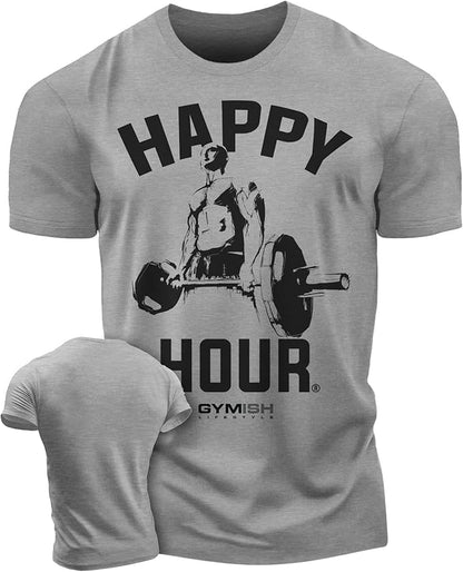 Gymish Lifestyle Happy Hour Deadlift Work Out T-Shirt, Weightlifting Gym Shirts