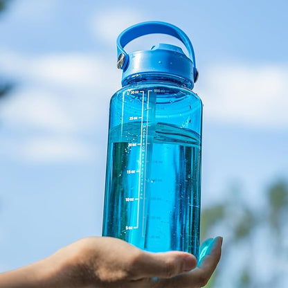OLDLEY 32 oz Clear Water Bottle with Straw,Tritan BPA-Free, Wide Mouth, Leak Proof - for Gym, Travel, Home, School, Office (Blue)