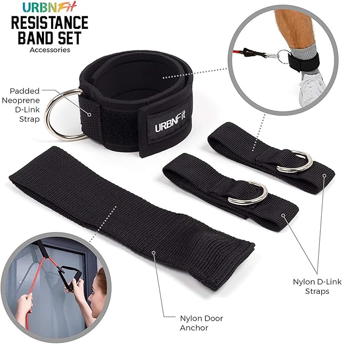 Resistance Bands Set (12 Piece) Includes Door Anchor, Ankle, Wrist Strap, Exercise Guide and Carrying Bag For Strengthening and Training (Pro Series)