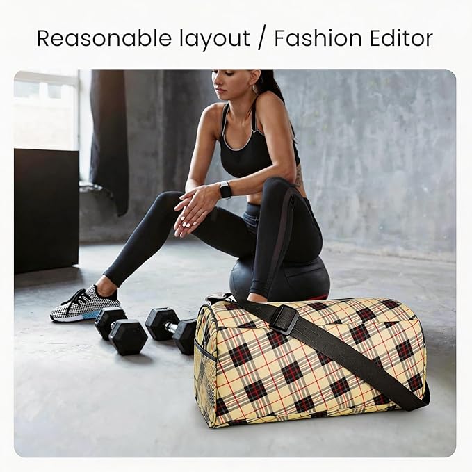 C&F BOGMOST Small Gym Bag for Women & Men,Small Lightweight Duffel Bag Carry On Bags Mini Duffel Travel Bag Waterproof Sports Bags for Workout/Sport/Trave,Line Grid