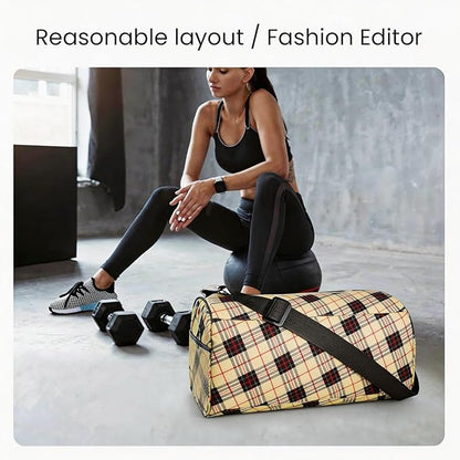 C&F BOGMOST Small Gym Bag for Women & Men,Small Lightweight Duffel Bag Carry On Bags Mini Duffel Travel Bag Waterproof Sports Bags for Workout/Sport/Trave,Line Grid