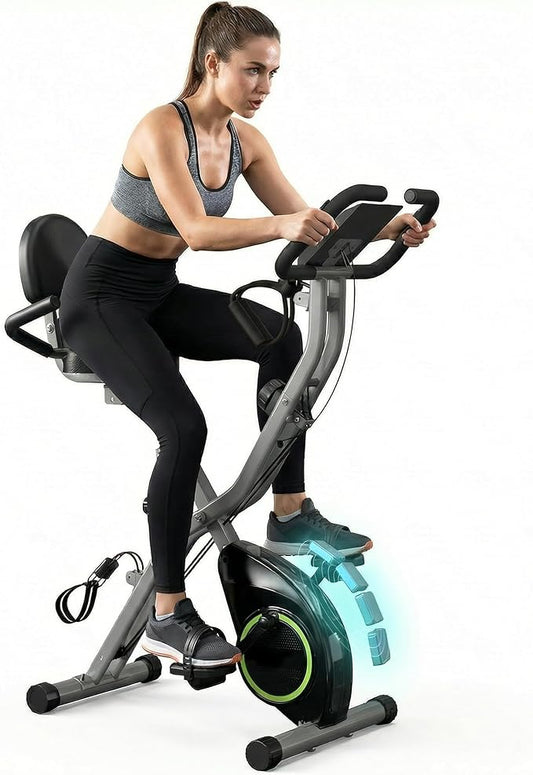 Foldable Exercise Bike Stationary Bikes for Home, 5 IN 1 Indoor Workout Bike, Cycling Bike with 16-Level Quiet Magnetic Resistance, 6.6 LBS Flywheel and 300LBS Capacity for Senior and Home Workout