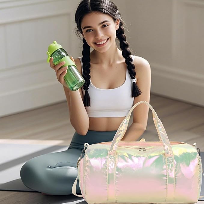 LEDAOU Gym Bag Sports Duffle Bags with Wet Pocket Weekender Overnight Bag with Shoe Compartment and Air Hole for Girls Kids Women Foldable Travel Bags