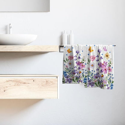 Spring Wildflower Kitchen Towels 14"x28" Set of 2 Watercolor Floral Hand Bath Towel Spring Summer Seasonal Soft Absorbent Fingertip Towel for Bathroom Shower Hotel Gym
