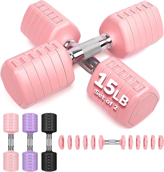 10LBS 20LBS 30LBS Dumbbells Adjustable Dumbbell Set of 2, Hand Weights for Women Men Free Weight Dumbbells Sets for Home Gym & Outdoor Exercise Workout Strength Training Equipments